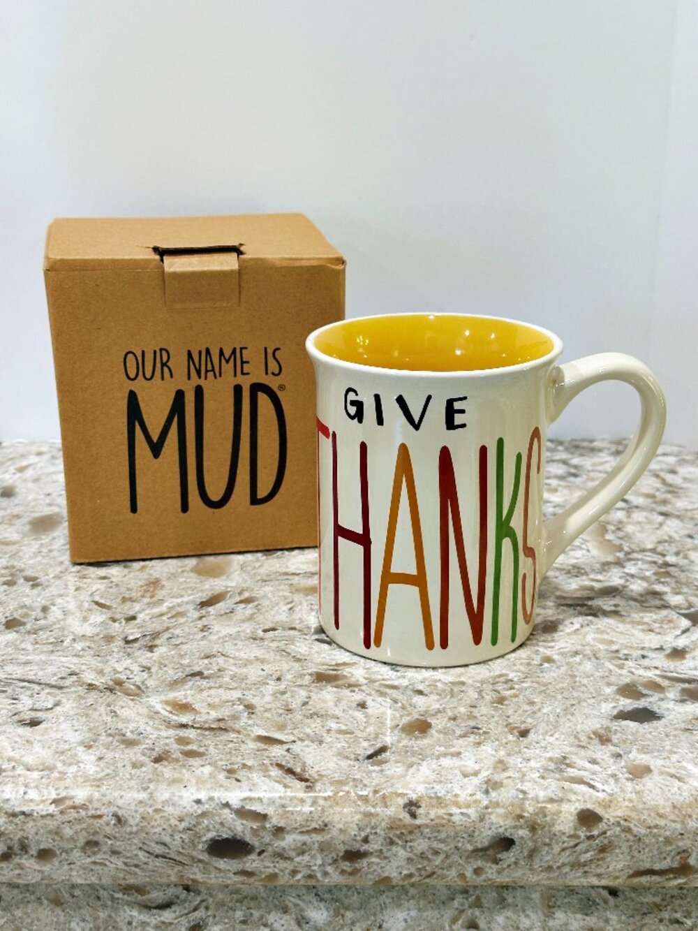Our Name Is Mud Give Thanks Coffee Mug Today I Am Thankful 12 Ounce Enesco NEW